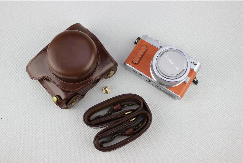 Coffee - Detachable Base PU Leather Camera Protection Pouch + Strap for Panasonic GF10