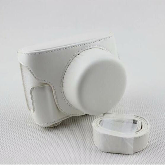 White - PU Leather Camera Protective Bag + Strap for Panasonic GF7/GF8/GF9/GF10