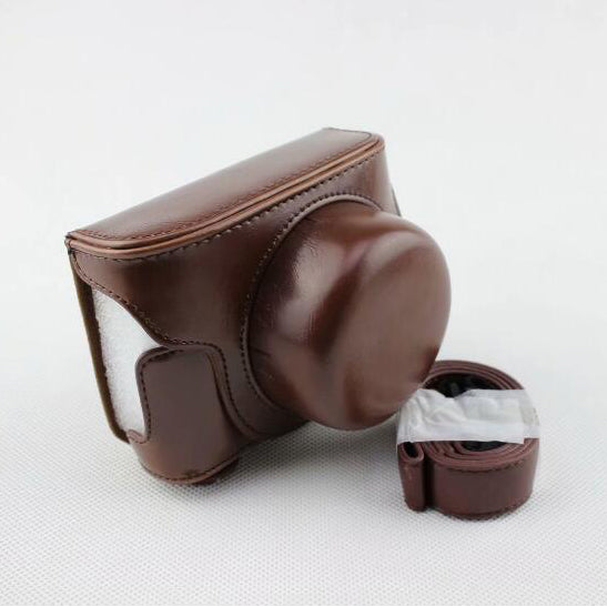 Coffee - PU Leather Camera Protection Bag Case + Strap for Panasonic GF7/GF8/GF9/GF10