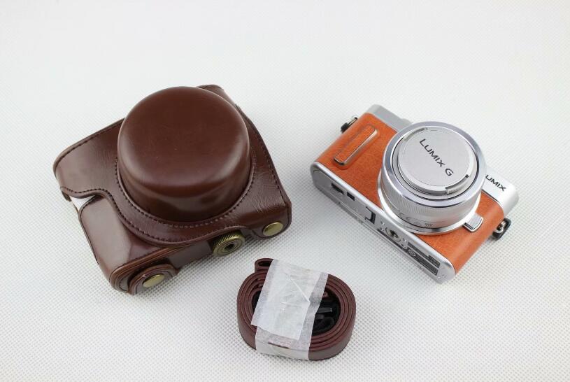 Coffee - PU Leather Camera Protection Bag Case + Strap for Panasonic GF7/GF8/GF9/GF10