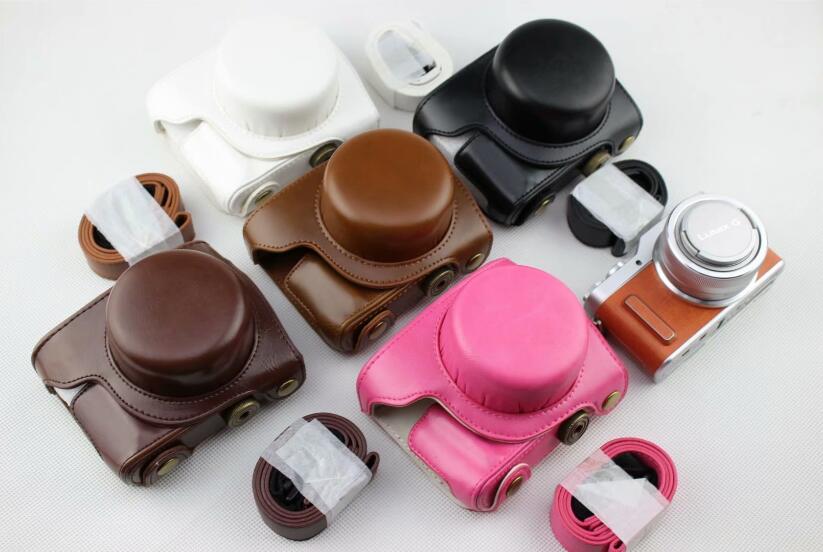 Coffee - PU Leather Camera Protection Bag Case + Strap for Panasonic GF7/GF8/GF9/GF10