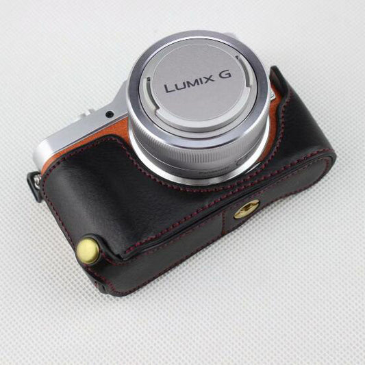 Black - Genuine Leather Half Camera Protection Bag for Panasonic GF7/GF8/GF9/GF10