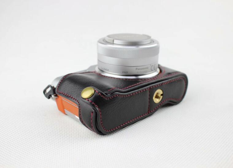 Black - Genuine Leather Half Camera Protection Bag for Panasonic GF7/GF8/GF9/GF10