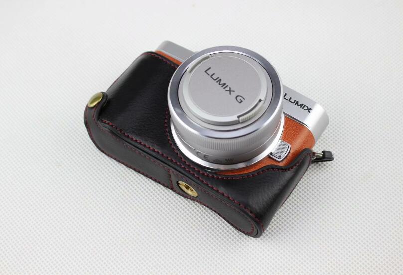 Black - Genuine Leather Half Camera Protection Bag for Panasonic GF7/GF8/GF9/GF10
