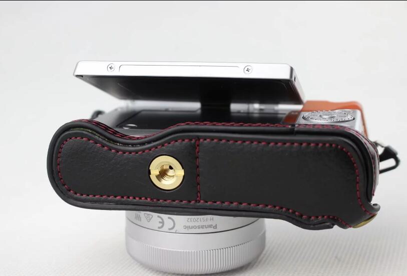 Black - Genuine Leather Half Camera Protection Bag for Panasonic GF7/GF8/GF9/GF10
