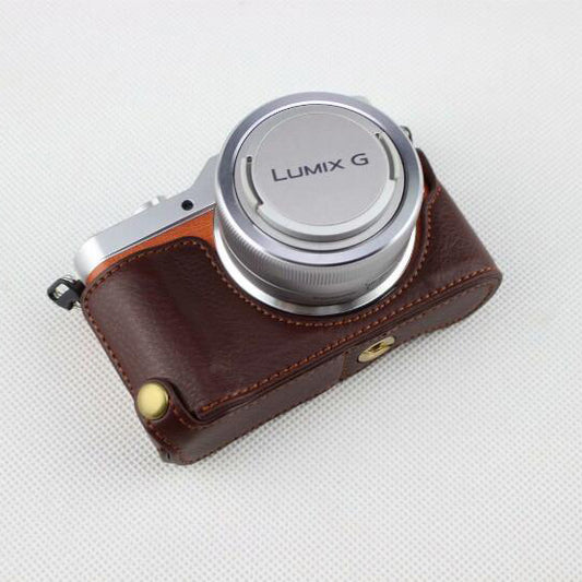 Coffee - Genuine Leather Half Camera Protective Cover Pouch for Panasonic GF7/GF8/GF9/GF10