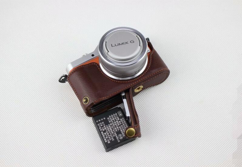 Coffee - Genuine Leather Half Camera Protective Cover Pouch for Panasonic GF7/GF8/GF9/GF10