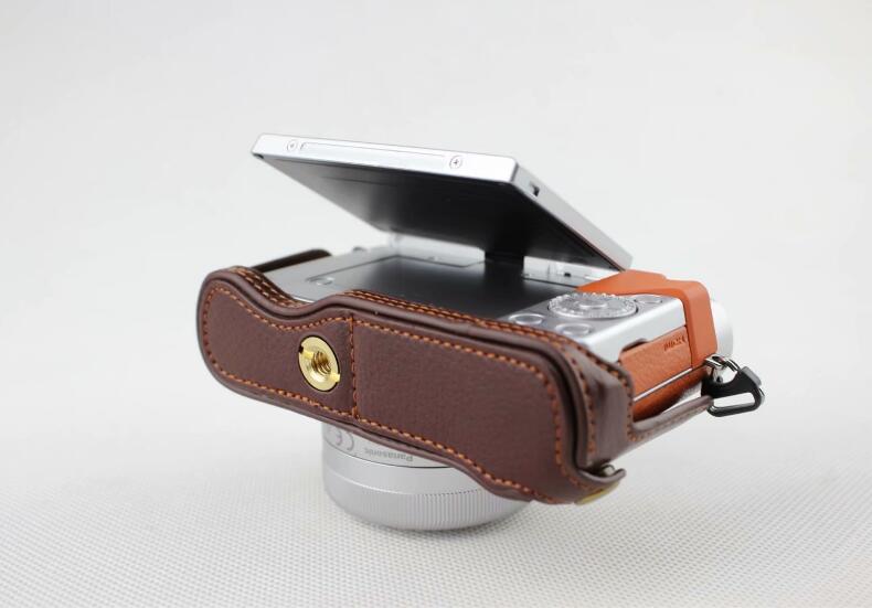 Coffee - Genuine Leather Half Camera Protective Cover Pouch for Panasonic GF7/GF8/GF9/GF10