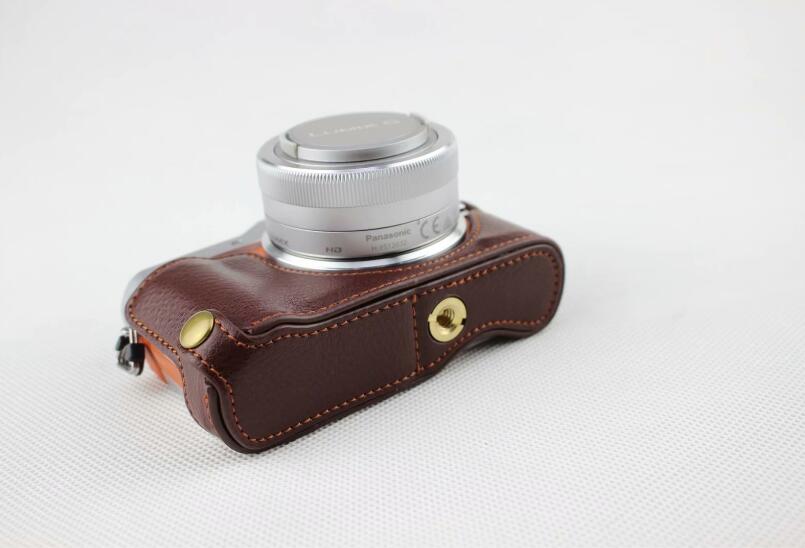 Coffee - Genuine Leather Half Camera Protective Cover Pouch for Panasonic GF7/GF8/GF9/GF10