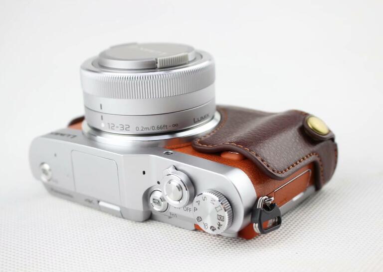 Coffee - Genuine Leather Half Camera Protective Cover Pouch for Panasonic GF7/GF8/GF9/GF10