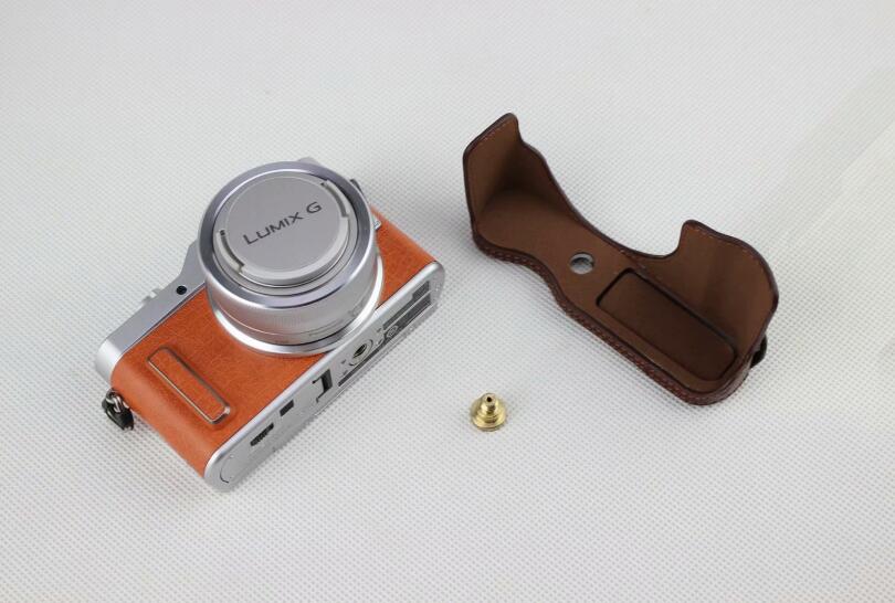 Coffee - Genuine Leather Half Camera Protective Cover Pouch for Panasonic GF7/GF8/GF9/GF10