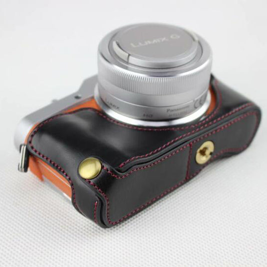 Black - PU Leather Half Camera Case Bag Cover Protector for Panasonic GF7/GF8/GF9/GF10 Camera