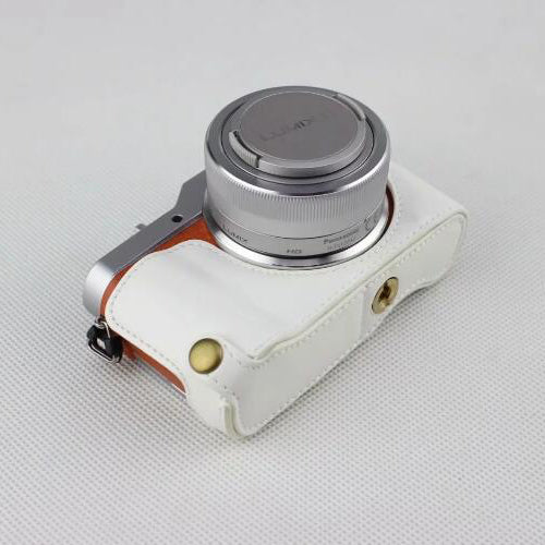 White - PU Leather Half Camera Case Bag Cover Protector for Panasonic GF7/GF8/GF9/GF10 Camera