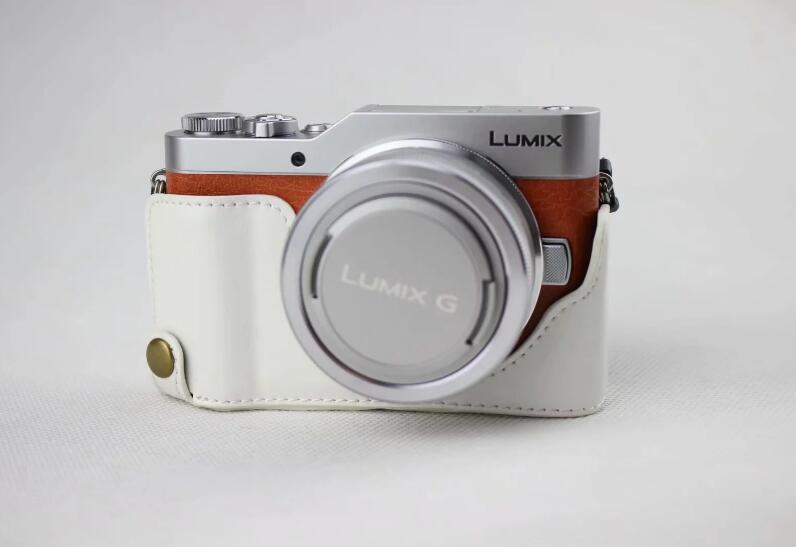 White - PU Leather Half Camera Case Bag Cover Protector for Panasonic GF7/GF8/GF9/GF10 Camera