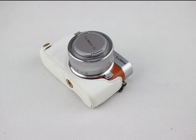 White - PU Leather Half Camera Case Bag Cover Protector for Panasonic GF7/GF8/GF9/GF10 Camera