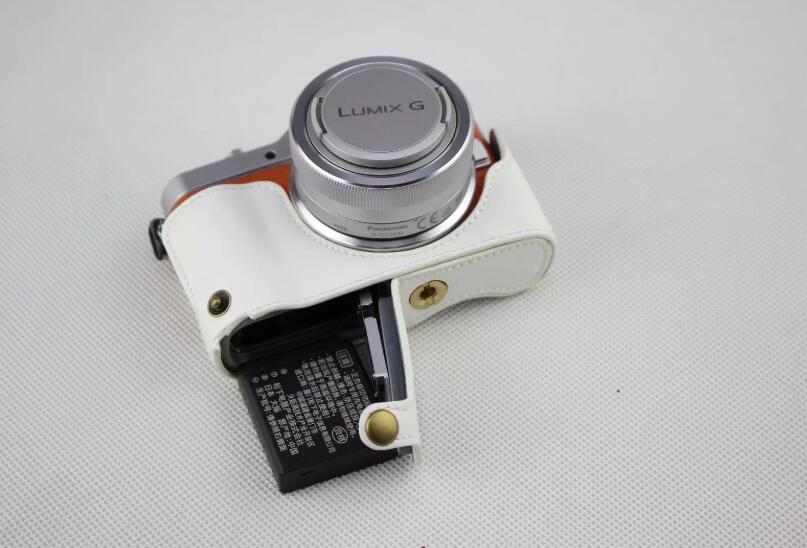 White - PU Leather Half Camera Case Bag Cover Protector for Panasonic GF7/GF8/GF9/GF10 Camera