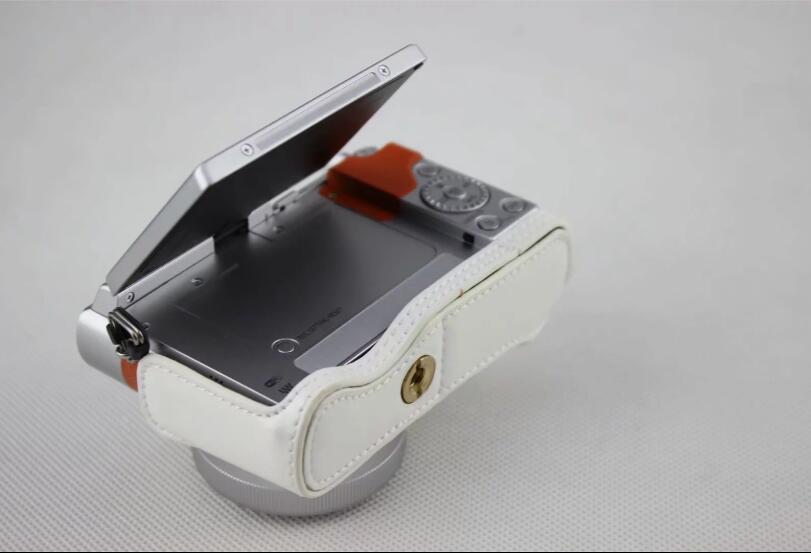 White - PU Leather Half Camera Case Bag Cover Protector for Panasonic GF7/GF8/GF9/GF10 Camera
