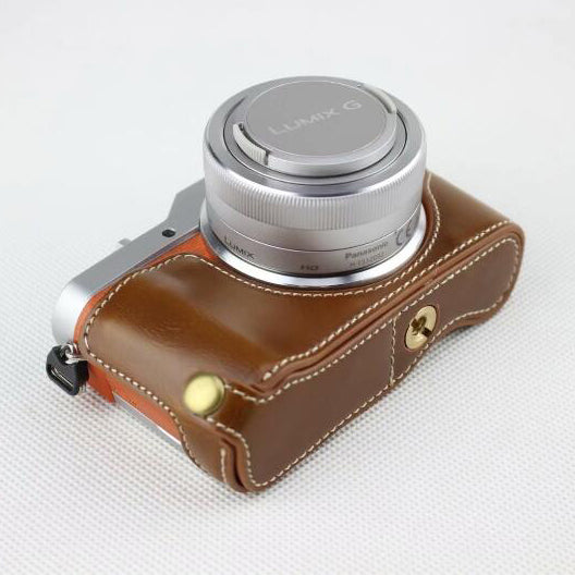 Brown - PU Leather Half Camera Case Bag Cover Protector for Panasonic GF7/GF8/GF9/GF10 Camera