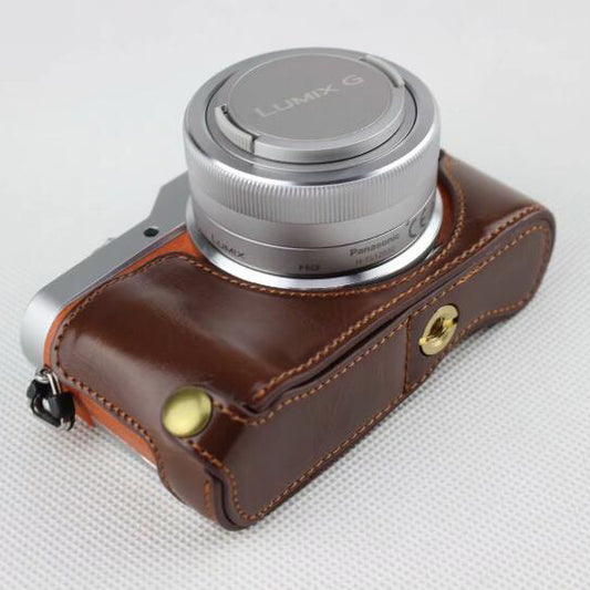 Coffee - PU Leather Half Camera Case Bag Cover Protector for Panasonic GF7/GF8/GF9/GF10 Camera