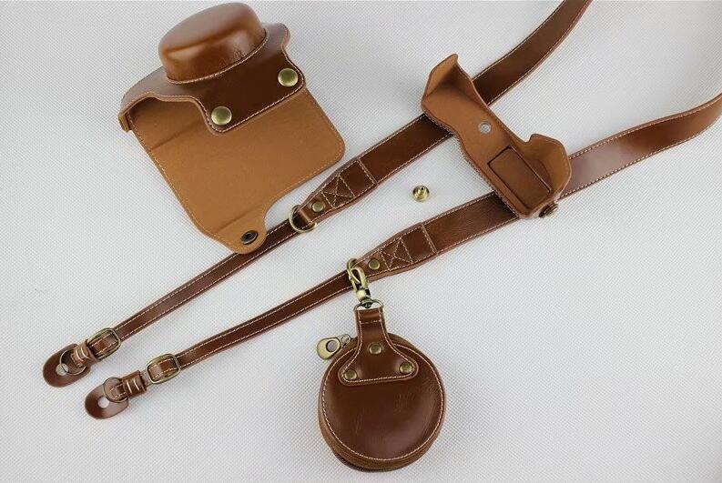 Brown - PU Leather Half Camera Case Bag Protector for Olympus E-PL9 EPL9 Camera