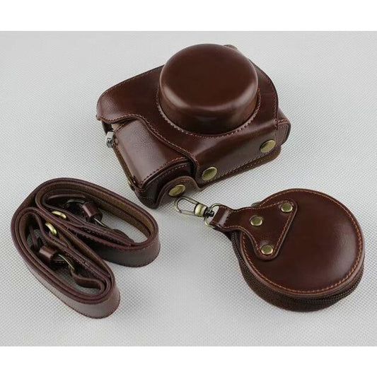 Coffee - PU Leather Half Camera Case Bag Protector for Olympus E-PL9 EPL9 Camera