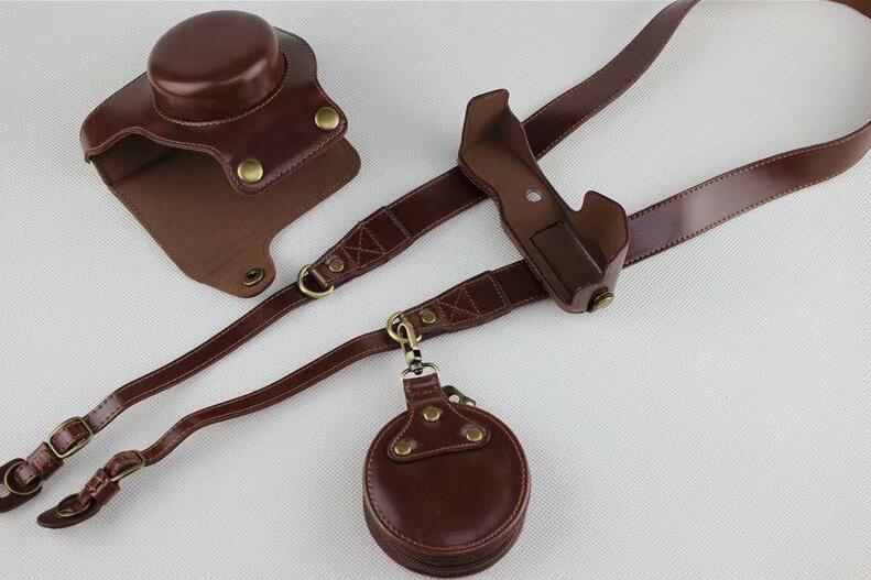 Coffee - PU Leather Half Camera Case Bag Protector for Olympus E-PL9 EPL9 Camera