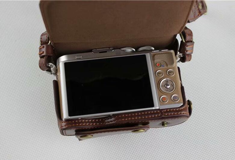 Coffee - PU Leather Half Camera Case Bag Protector for Olympus E-PL9 EPL9 Camera