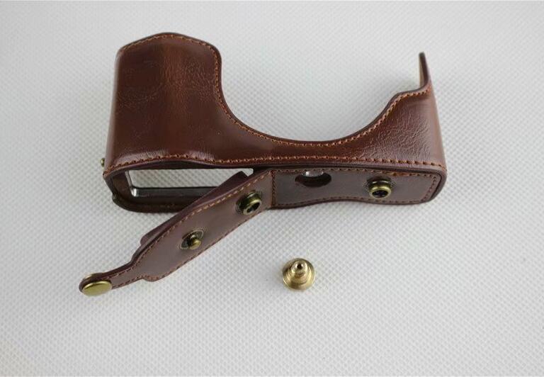 Coffee - PU Leather Half Camera Case Bag Protector for Olympus E-PL9 EPL9 Camera