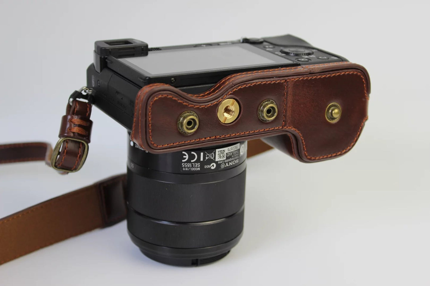 Protective PU Leather Camera Shell Case with Strap for SONY ILCE-6000/ILCE-6300/a6000/a6300 18-55mm - Coffee