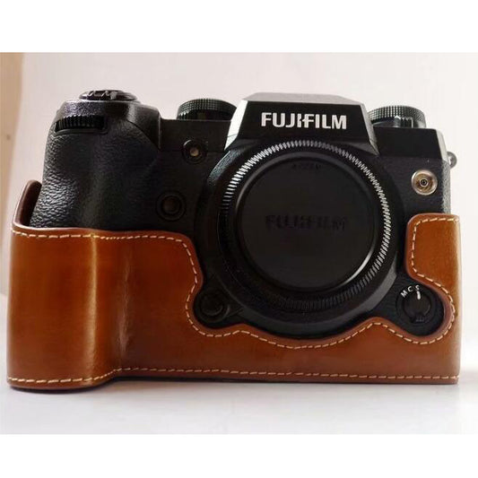PU Leather Half Bottom Camera Protective Case for Fujifilm X-H1 - Brown