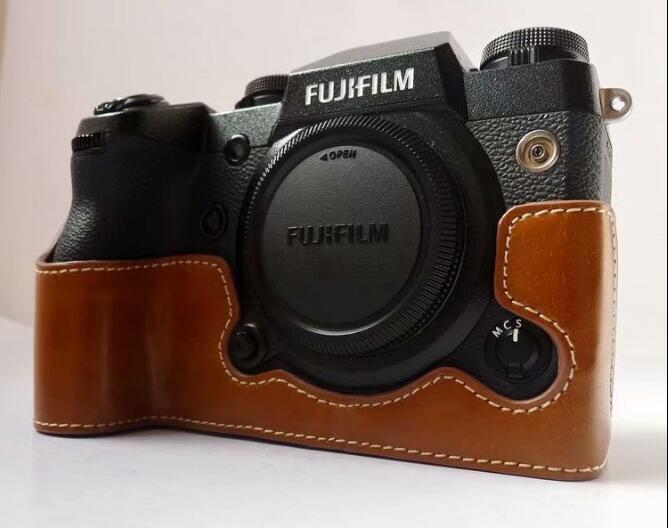 PU Leather Half Bottom Camera Protective Case for Fujifilm X-H1 - Brown
