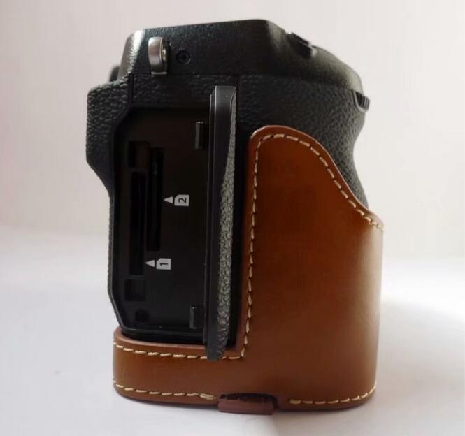 PU Leather Half Bottom Camera Protective Case for Fujifilm X-H1 - Brown