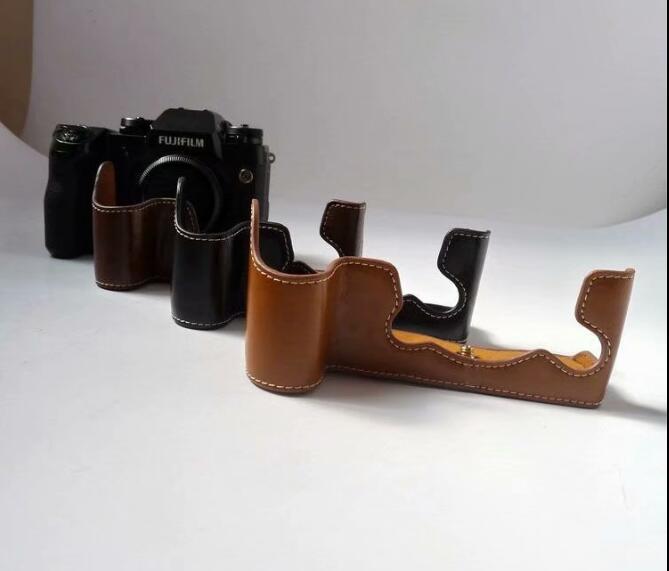 PU Leather Half Bottom Camera Protective Case for Fujifilm X-H1 - Brown