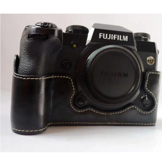 Protective PU Leather Half Bottom Camera Cover for Fujifilm X-H1 - Black