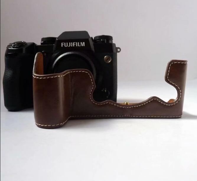 PU Leather Camera Half Bottom Case Protective Shell for Fujifilm X-H1 - Coffee