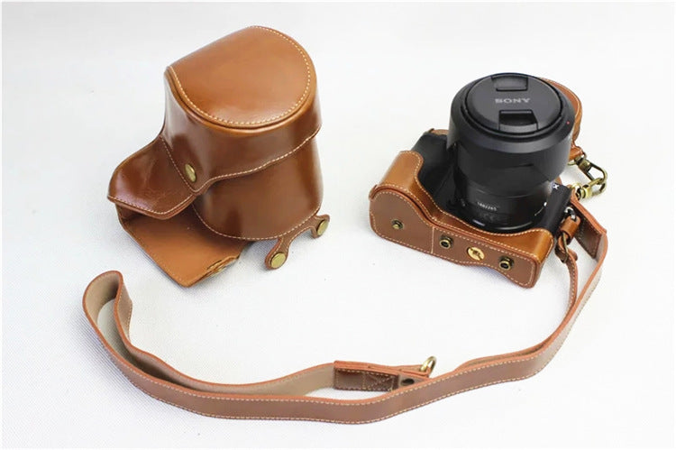 PU Leather Protective Camera Protective Case Bag for SONY ILCE-6500/a6500 (Long-focus Edition) Camera - Brown