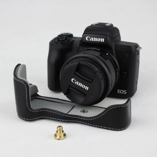 Genuine Leather Half Bottom Camera Case for for Canon EOS M50 - Black