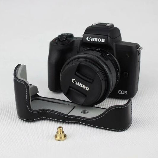 Genuine Leather Half Bottom Camera Case for for Canon EOS M50 - Black