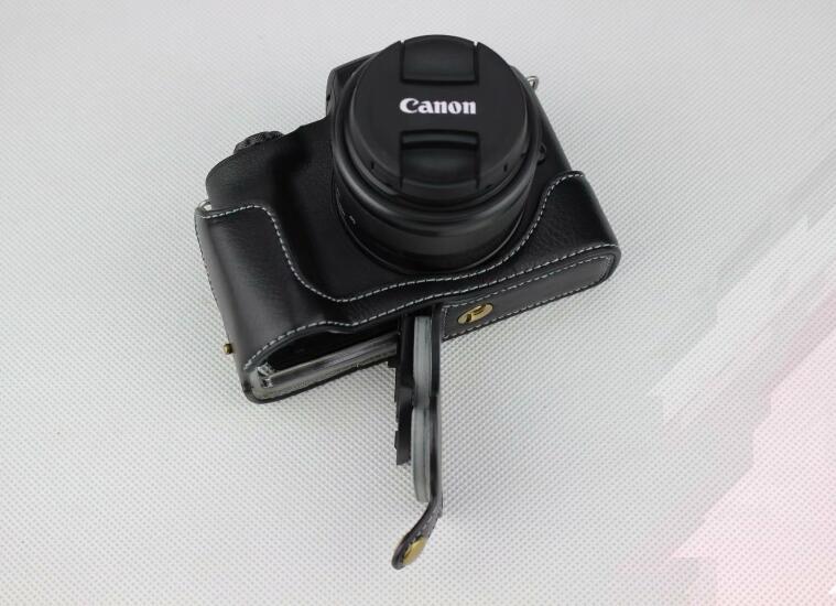 Genuine Leather Half Bottom Camera Case for for Canon EOS M50 - Black