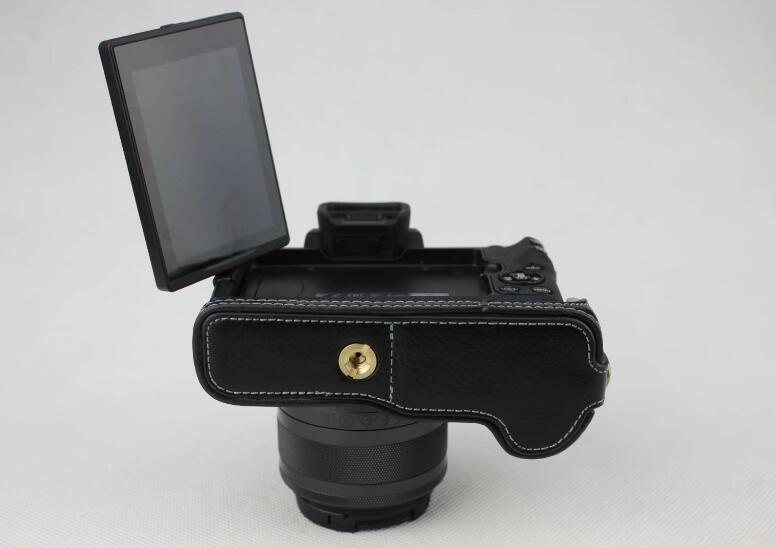 Genuine Leather Half Bottom Camera Case for for Canon EOS M50 - Black