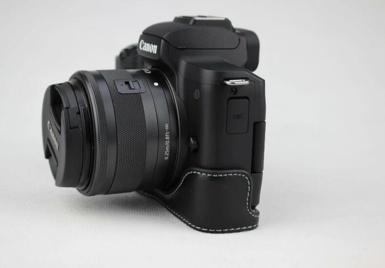 Genuine Leather Half Bottom Camera Case for for Canon EOS M50 - Black