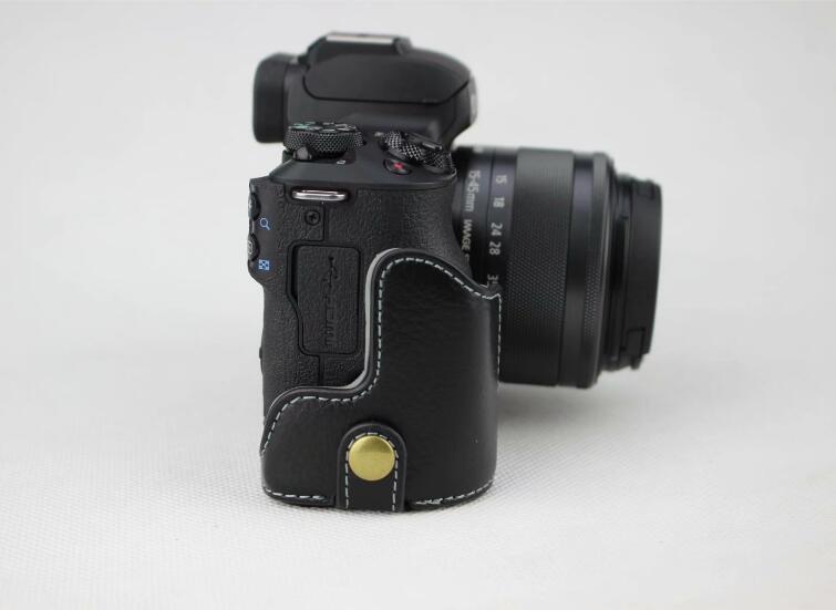 Genuine Leather Half Bottom Camera Case for for Canon EOS M50 - Black