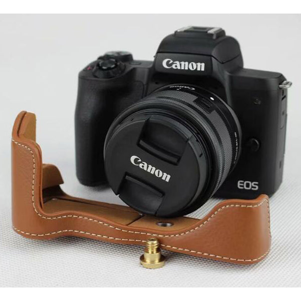 Genuine Leather Half Bottom Camera Cover for for Canon EOS M50 - Brown