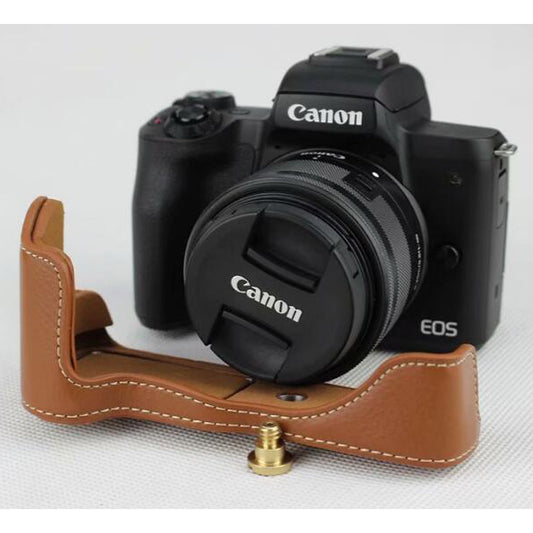 Genuine Leather Half Bottom Camera Cover for for Canon EOS M50 - Brown