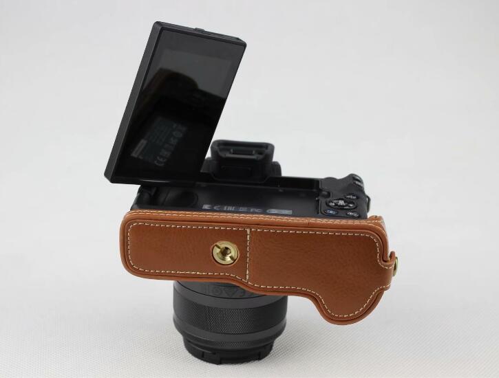 Genuine Leather Half Bottom Camera Cover for for Canon EOS M50 - Brown