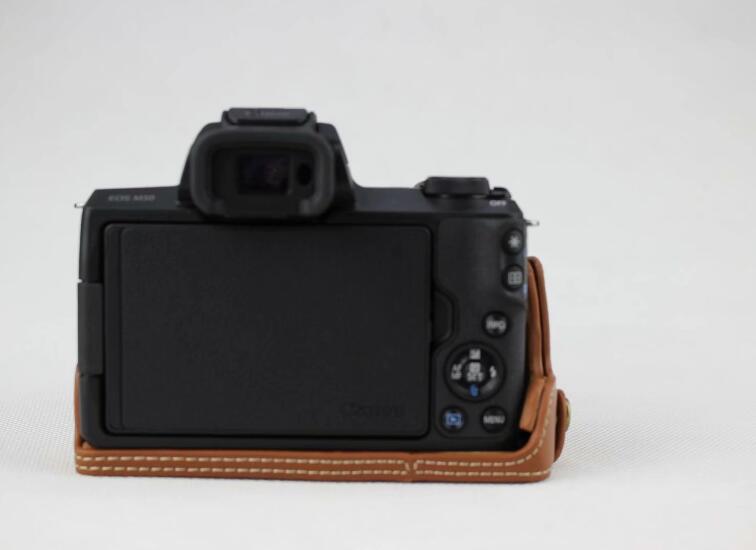 Genuine Leather Half Bottom Camera Cover for for Canon EOS M50 - Brown