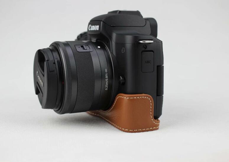 Genuine Leather Half Bottom Camera Cover for for Canon EOS M50 - Brown