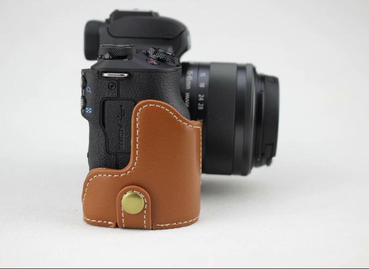 Genuine Leather Half Bottom Camera Cover for for Canon EOS M50 - Brown
