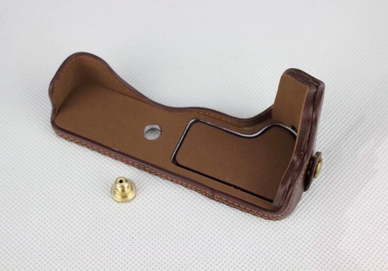 Genuine Leather Half Bottom Camera Protective Case Bag for for Canon EOS M50 - Coffee