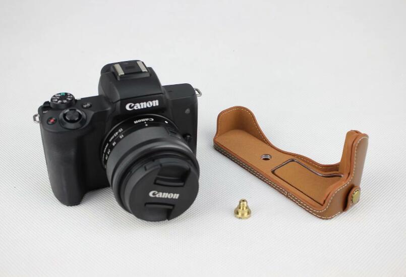Half Camera PU Leather Protective Case for Canon EOS M50 - Brown